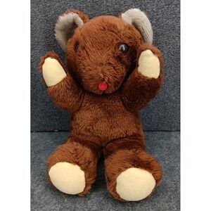 Vintage Teddy Bear Dark Brown Stuffed 15" Soft Fur Plush Mid 20th Century Animal